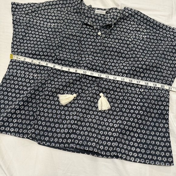 Women L/XL Cotton Boxy Lightweight navy blue Repeat Oval Abstract Pattern Blouse - Picture 3 of 15